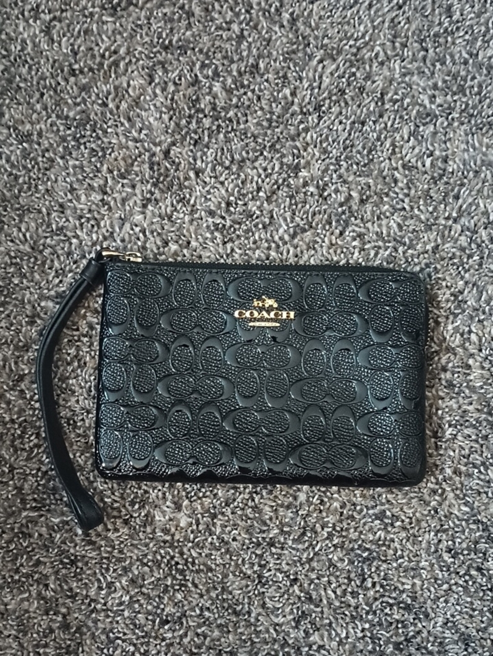 Coach Corner Zip Wristlet in Signature Debossed Patent Leather